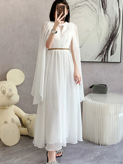 Luxurry White Long Dress Women Sleeveless High-End Vintage Elegant Party Dresses