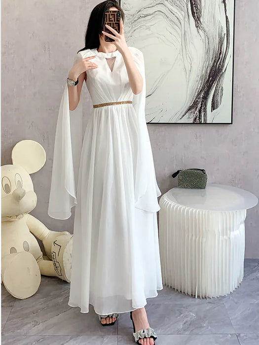 Luxurry White Long Dress Women Sleeveless High-End Vintage Elegant Party Dresses