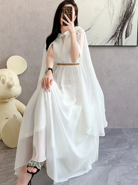 Luxurry White Long Dress Women Sleeveless High-End Vintage Elegant Party Dresses