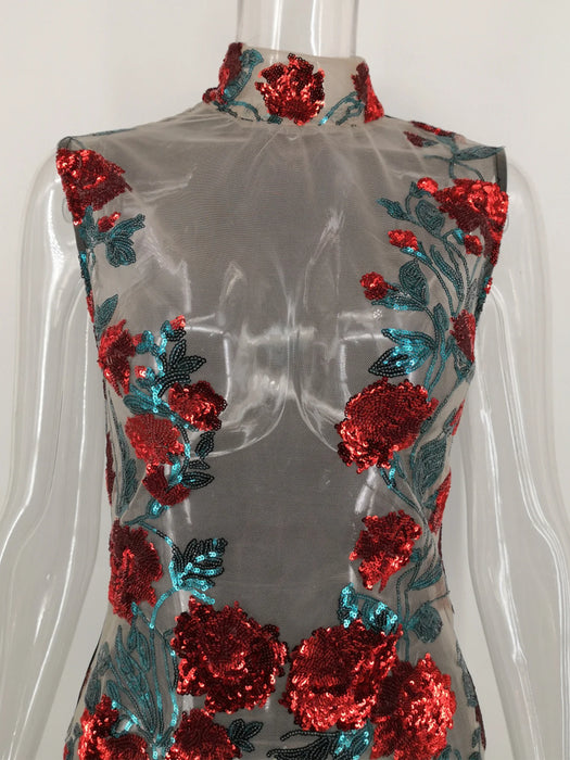 See through Mesh Red Sequin Mini Summer Dress Women Night club outfits cocktail Dresses Party bodycon