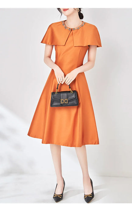 Elegant Diamonds Cloak Sleeve Dinner Party Dresses for Women Fashion Spring Summer Dress Solid Aline Knee Length