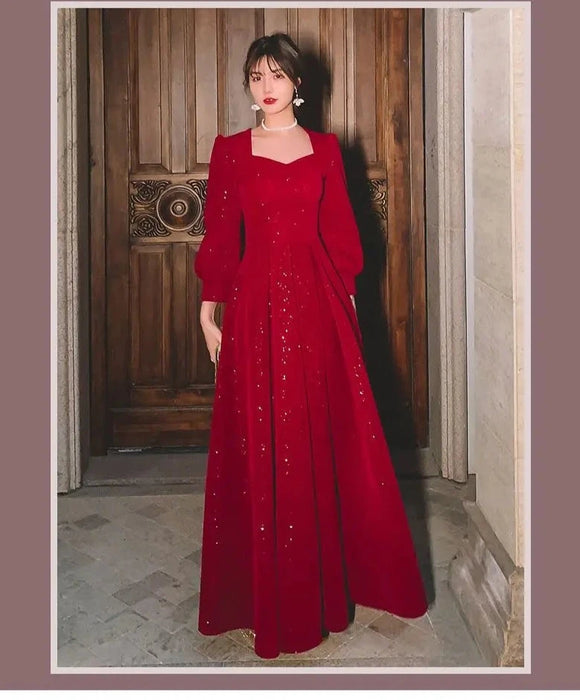 Elegant Red Sequins Midi Dress Women V-neck Formal Evening Party Dresses