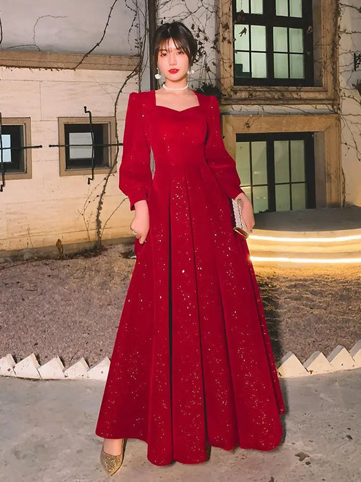 Elegant Red Sequins Midi Dress Women V-neck Formal Evening Party Dresses