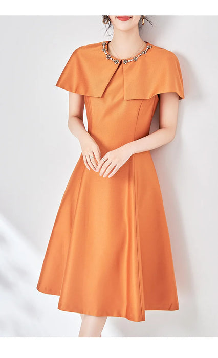 Elegant Diamonds Cloak Sleeve Dinner Party Dresses for Women Fashion Spring Summer Dress Solid Aline Knee Length