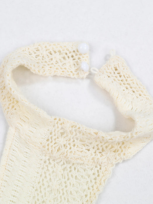 Sexy White Lace Women Dress Turtleneck Tassel Sleeve Slim Naked Waist Hollow Out Long Dress Summer Beach