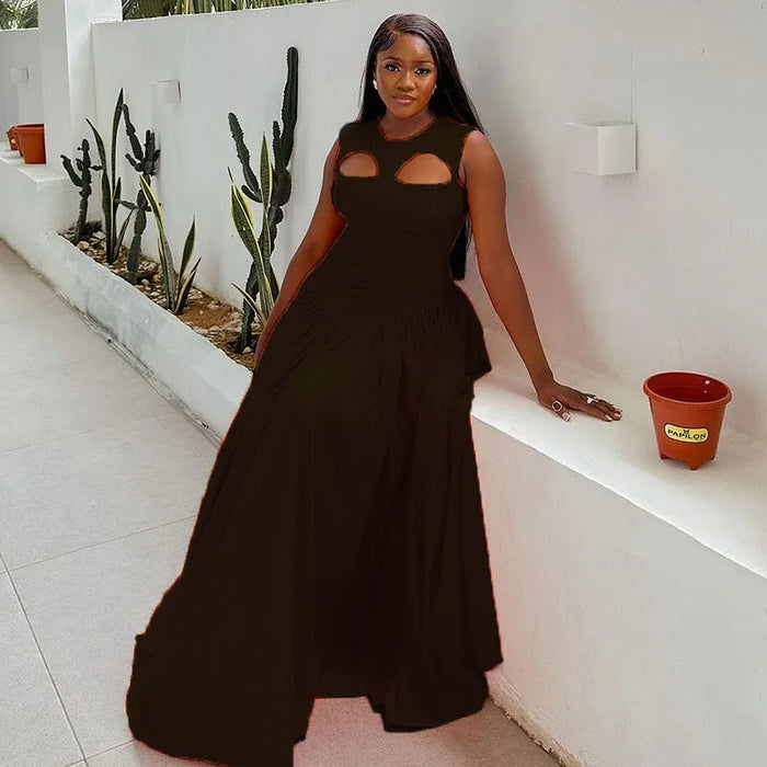 Summer Sleeveless Sweet Cute O-Neck Hollow Out Floor-Length Long Women Dress Beach Streetwear Maxi Dresses