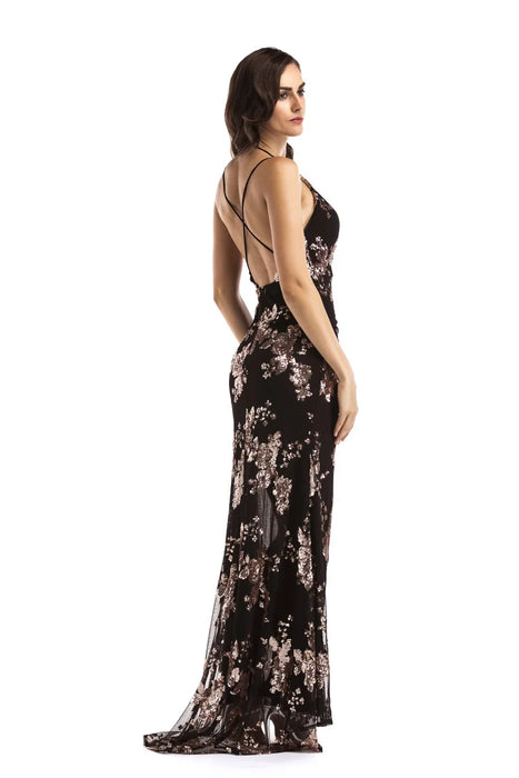 Black Sequins maxi Summer dress women Elegant Backless Party Dress long club Bodycon dresses