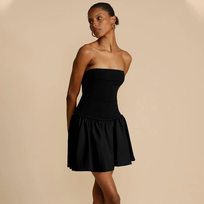 Slim Folds Dress For Women Bodycon Backless Splice Dresses Female Summer Sexy Off Shoulder Elegant Mini Dress