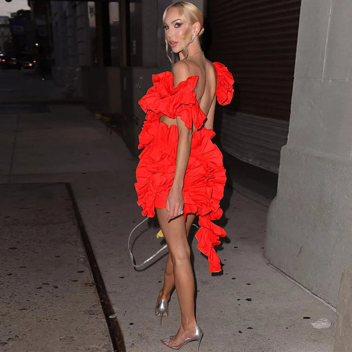 Women Tierred High Low Asymmetrical Ball Gown Dress Sexy Club Party Evening High Night Dresses