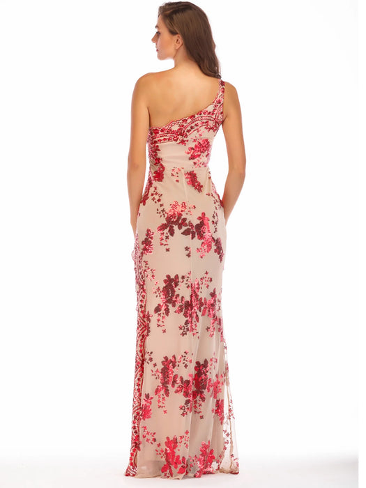 One shoulder Sequins Long dress women summer party dress elegant luxury Night club bodycon maxi dresses