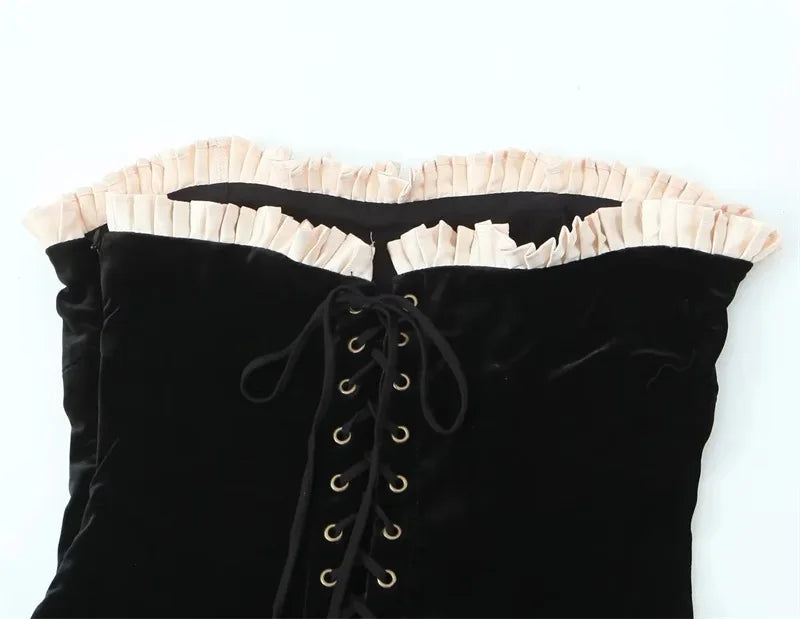 Black Strapless Christmas Dress Sexy A Line Vintage Velvet Party Dresses Mini Elegant Womens Dresses