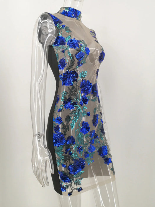 See through Mesh Red Sequin Mini Summer Dress Women Night club outfits cocktail Dresses Party bodycon