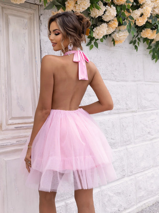 Pink bridesmaid evening dresses for women elegant mesh birthday wedding party dress white mini summer dress