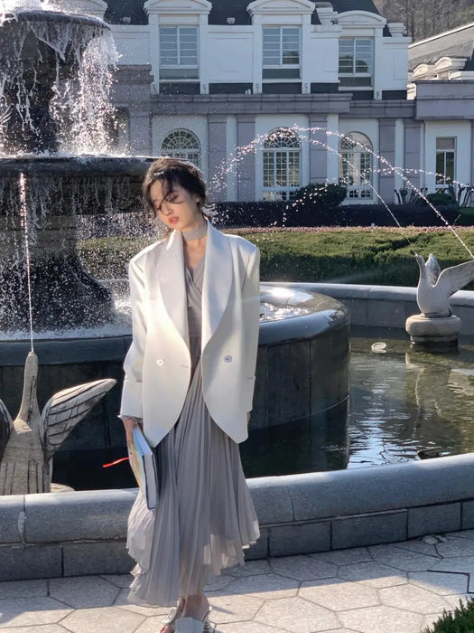 Womens French Elegant Ruffle Irregular Long Dress Pleated Party Evening