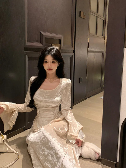 Women Long Sleeve Elegant Party Midi Dress Female Dress Semi Formal