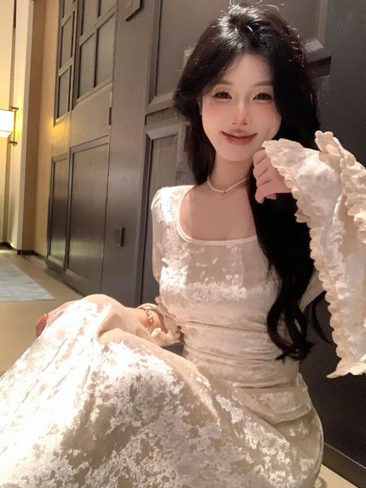 Women Long Sleeve Elegant Party Midi Dress Female Dress Semi Formal