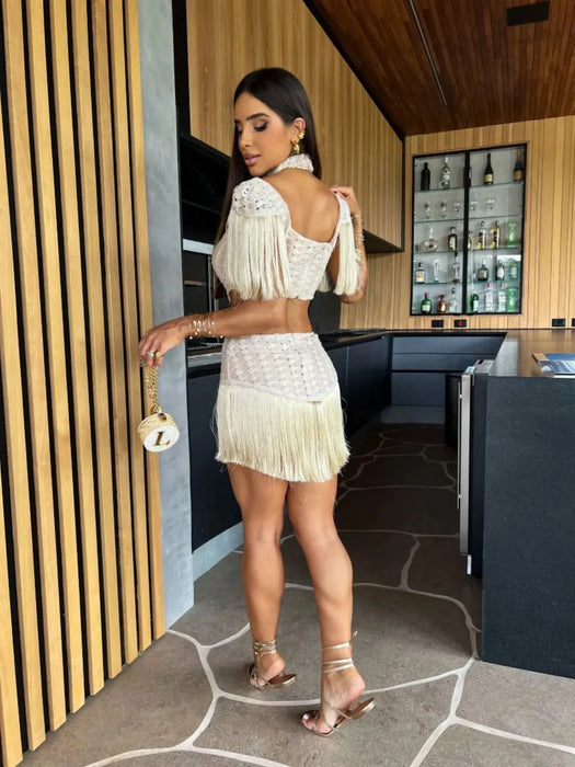 Sexy Women Black Leopard Tassel Mini Dresses Sleeveless Naked Waist Dress Summer Party Evening dress for women