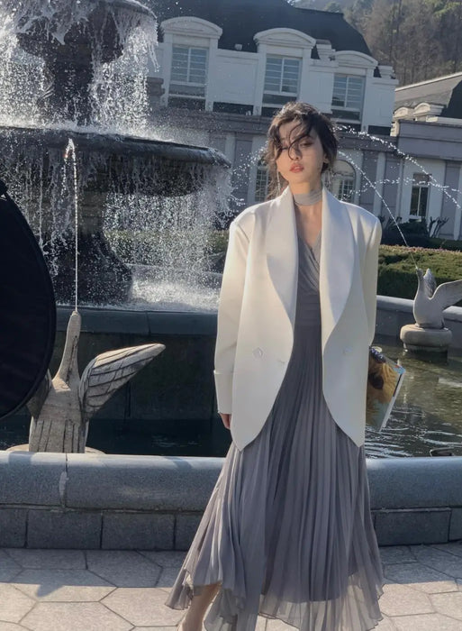 Womens French Elegant Ruffle Irregular Long Dress Pleated Party Evening