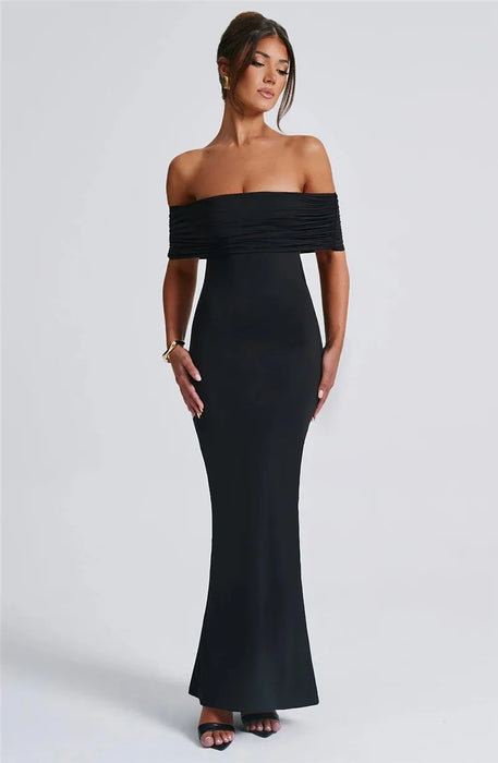 Strapless Backless Sexy Maxi Dress For Women Black Solid Off-shoulder Sleeveless Bodycon Club Party Long Dress Elegant