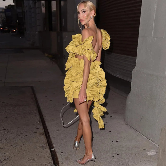 Women Tierred High Low Asymmetrical Ball Gown Dress Sexy Club Party Evening High Night Dresses