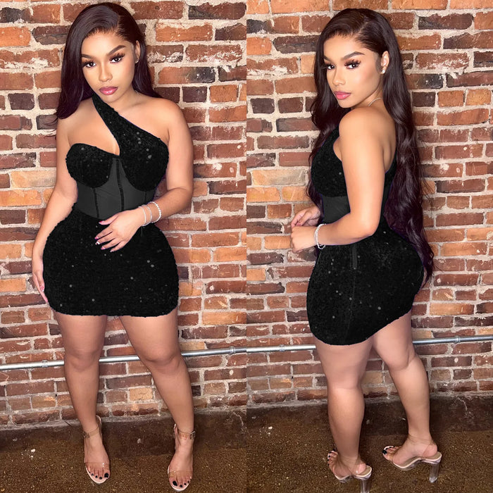 Women Sequined Halter Neck Sleeveless Bodycon Mesh Mini Midi Dress Summer Sexy Club Party Evening Dresses