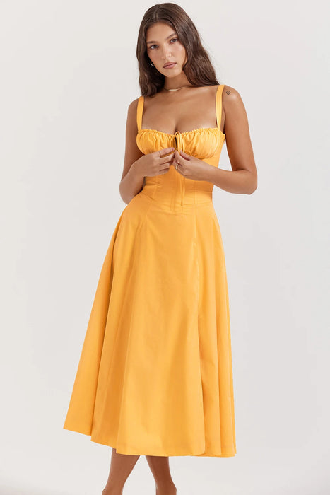 Women's Summer Floral Print Dresses Sweet Elegant Midi Holiday Dress Casual Slit Blue Lace Up Dresses