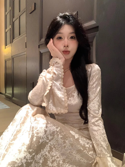 Women Long Sleeve Elegant Party Midi Dress Female Dress Semi Formal