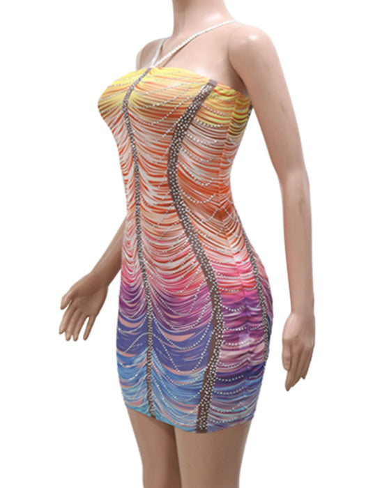 Backless mini rhinestone party dress women elegant luxury bodycon club evening dresses