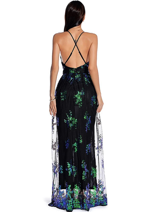 Backless Slip Green Sequin Party dress women summer Night club bodycon maxi Dress elegant evening dresses