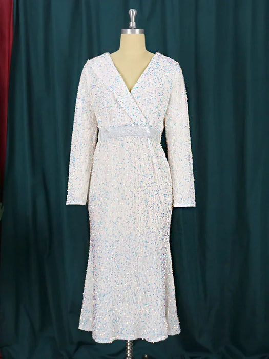 Large Size Sequin Dress Sparkly Glitter Velvet Midi Bodycon Dress Party Clothes