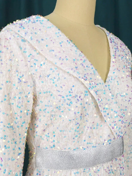 Large Size Sequin Dress Sparkly Glitter Velvet Midi Bodycon Dress Party Clothes