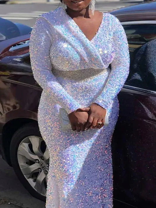 Large Size Sequin Dress Sparkly Glitter Velvet Midi Bodycon Dress Party Clothes