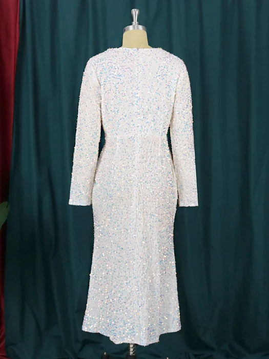 Large Size Sequin Dress Sparkly Glitter Velvet Midi Bodycon Dress Party Clothes