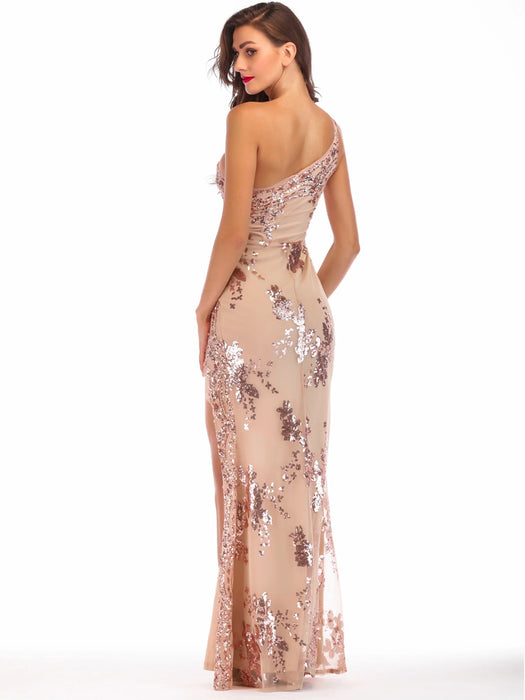 One shoulder Sequins Long dress women summer party dress elegant luxury Night club bodycon maxi dresses
