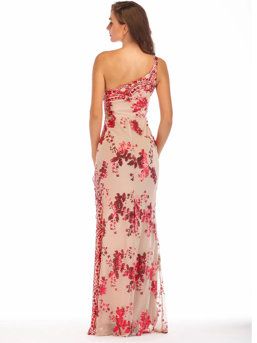 One shoulder Sequins Long dress women summer party dress elegant luxury Night club bodycon maxi dresses