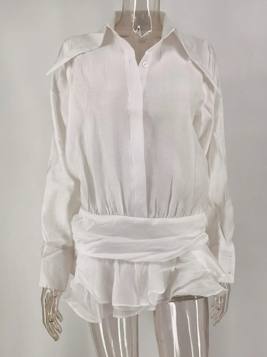 See through chiffon White summer dress women elegant party Shirt dress short dresses