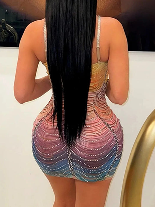 Backless mini rhinestone party dress women elegant luxury bodycon club evening dresses