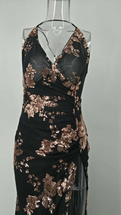 Black Sequins maxi Summer dress women Elegant Backless Party Dress long club Bodycon dresses