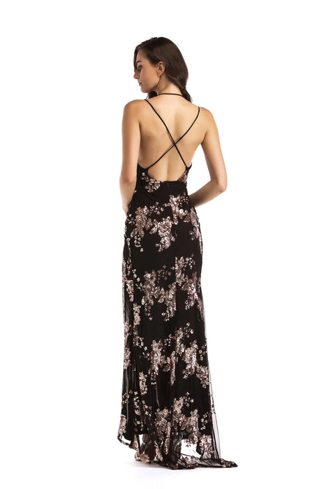 Black Sequins maxi Summer dress women Elegant Backless Party Dress long club Bodycon dresses