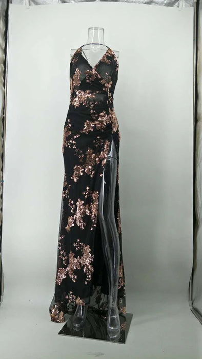 Black Sequins maxi Summer dress women Elegant Backless Party Dress long club Bodycon dresses