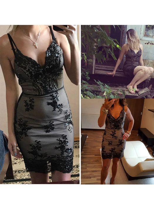 Sequin Summer Dress Women Mini Black bodycon Party dress woman Dresses