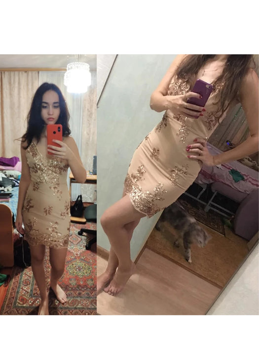 Sequin Summer Dress Women Mini Black bodycon Party dress woman Dresses