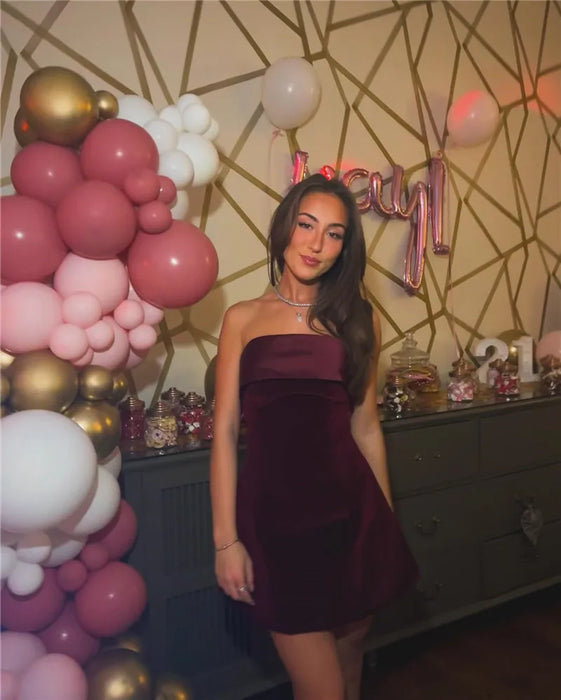 Strapless Backless Sexy Mini Dress Women Fashion With Zipper Off-shoulder Sleeveless A-line Bodycon Club Party Dress