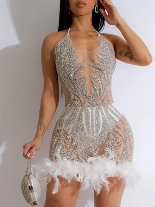 Black white slip sequin summer dress women party club dress see through mesh midi evening dresses
