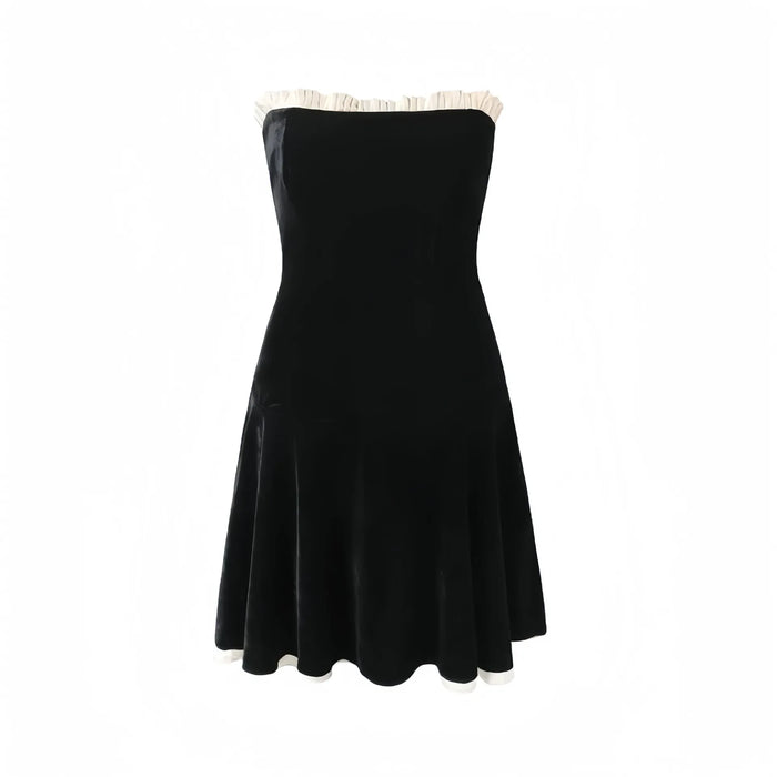 Black Strapless Christmas Dress Sexy A Line Vintage Velvet Party Dresses Mini Elegant Womens Dresses