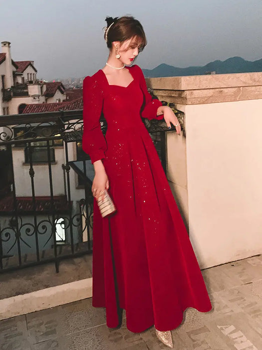 Elegant Red Sequins Midi Dress Women V-neck Formal Evening Party Dresses
