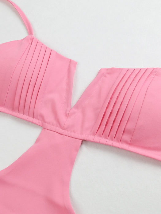 Summer Sexy Solid Women Dresses Deep V Sleeveless Naked Waist Split Long Dress Fashion Casual Party A-line