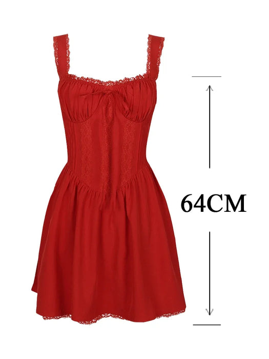 Summer Dresses for Women Red Spaghetti Strap A Line Dress Lovely Elegant Lace Up Party Dress Mini Vacation Dress