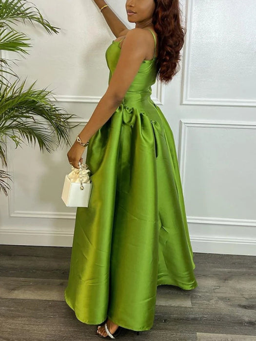 Vintage Cute Women A Line Party Dresses Puffy Big Swing Green Strap Dress Ball Gowns Elegant Backless