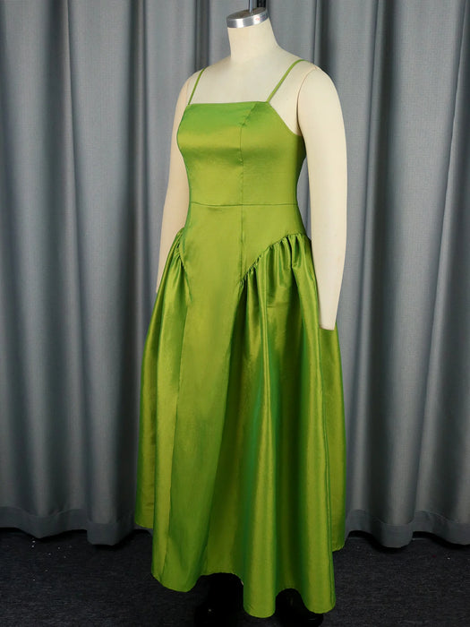 Vintage Cute Women A Line Party Dresses Puffy Big Swing Green Strap Dress Ball Gowns Elegant Backless